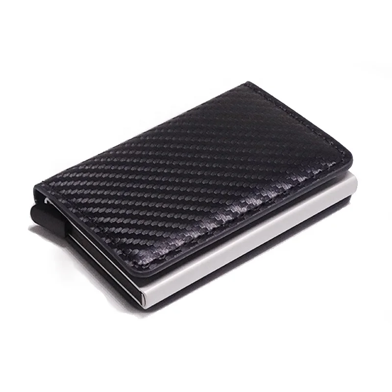 Aluminum RFID Wallet Portable Carbon Fiber Metal Card Holder Case Short Fashion Metal Automatic Pop up Credit Card Case