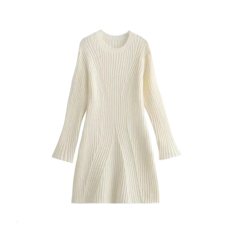 Women Elegant Solid Knitted Mini Dress Fashion Long Sleeve O Neck Sexy Dresses  Autumn Winter Female A-Line Dress Streetwear
