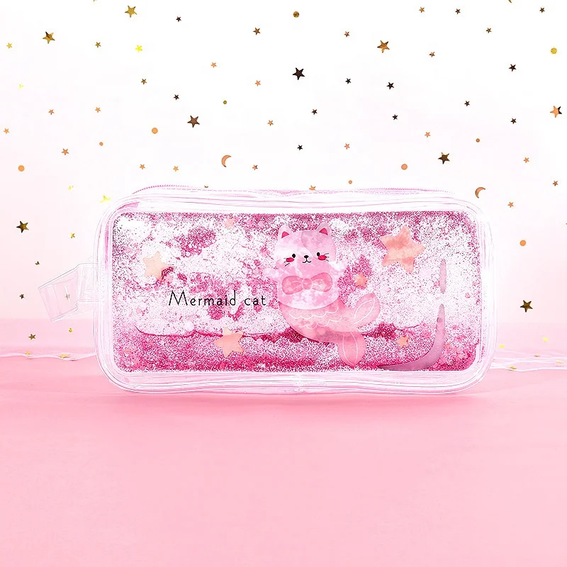 New fashion shiny pvc pencil pouch with zipper transparent pvc stationery bag for pen package pvc pencil case for girl