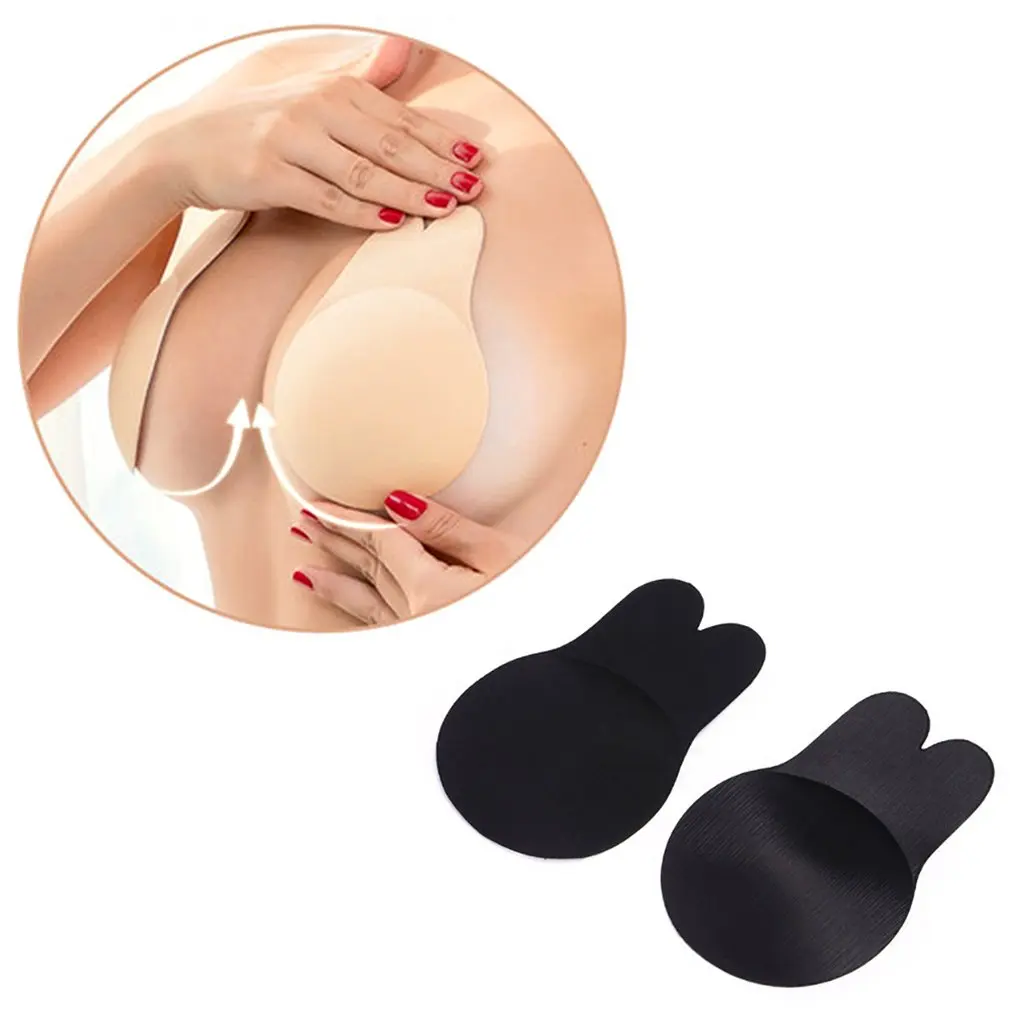 Hot selling silicone self invisible strapless bra adhesive push up invisible rabbit ear nipple cover