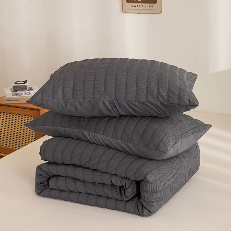 New Arrival Dark Gray Fluffy Comforter  3PCS  Winter King Thick Quilt Bed Cover Set