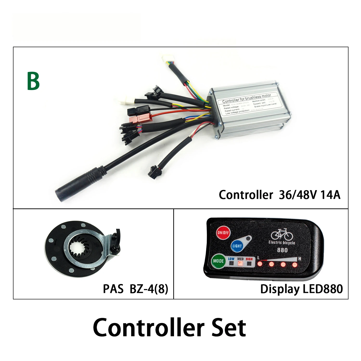 Greenpedel KT 36V 48V 14A 250W 350W Controller Dual Mode Hall Sensor LED880 Display Meter PAS Set