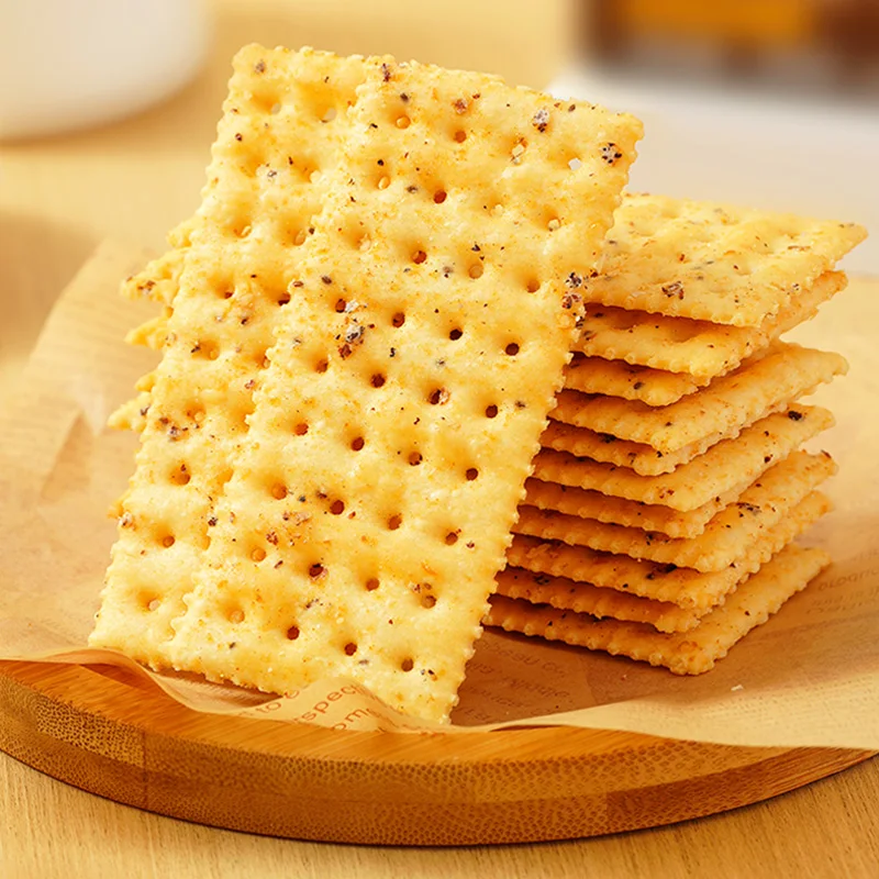 Soda Salty Biscuit Black Truffle Ham Chia Seed Quinoa Flavor Healthy Food Afternoon Tea Snack Cookies Wholesale