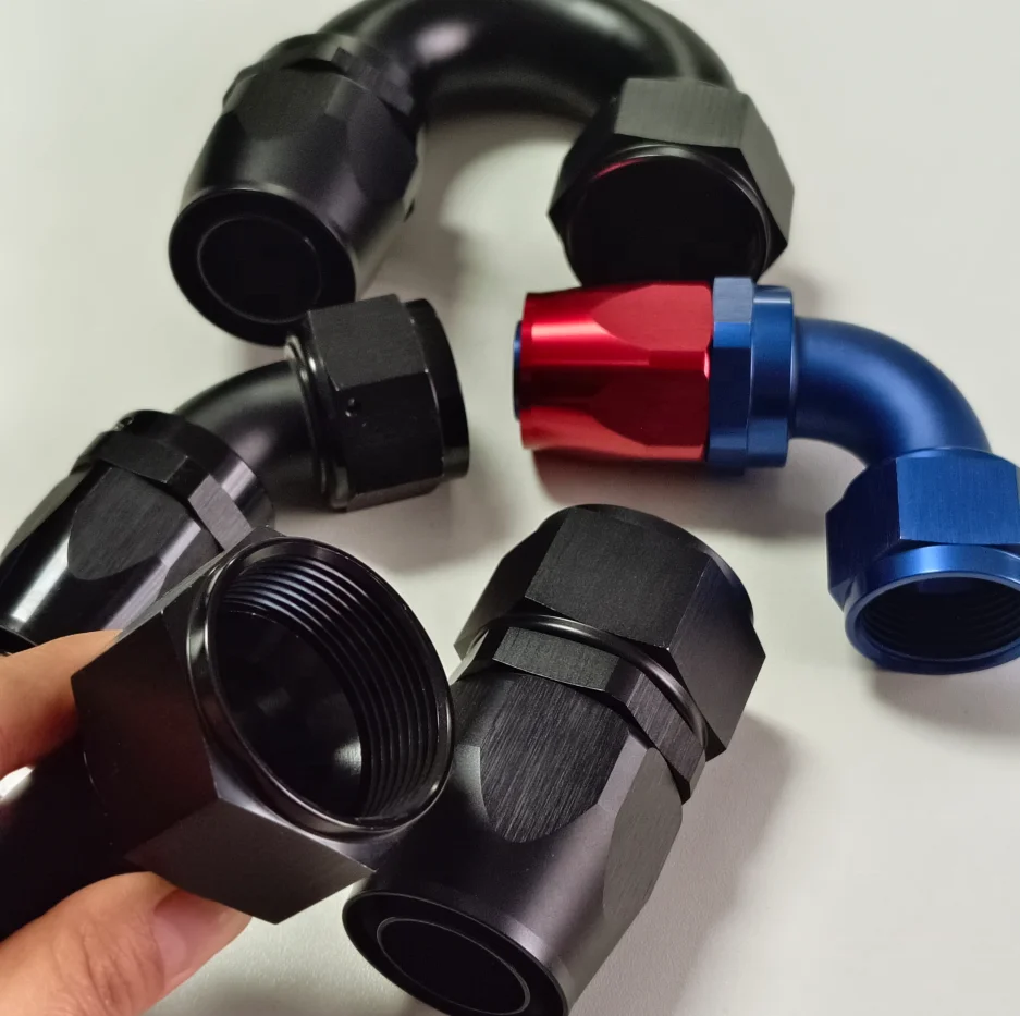 Black anodized an fittings swivel hose ends straight elbow 45 90 180 degree dash -4 -6 -8 -10 -12 -16 an connection
