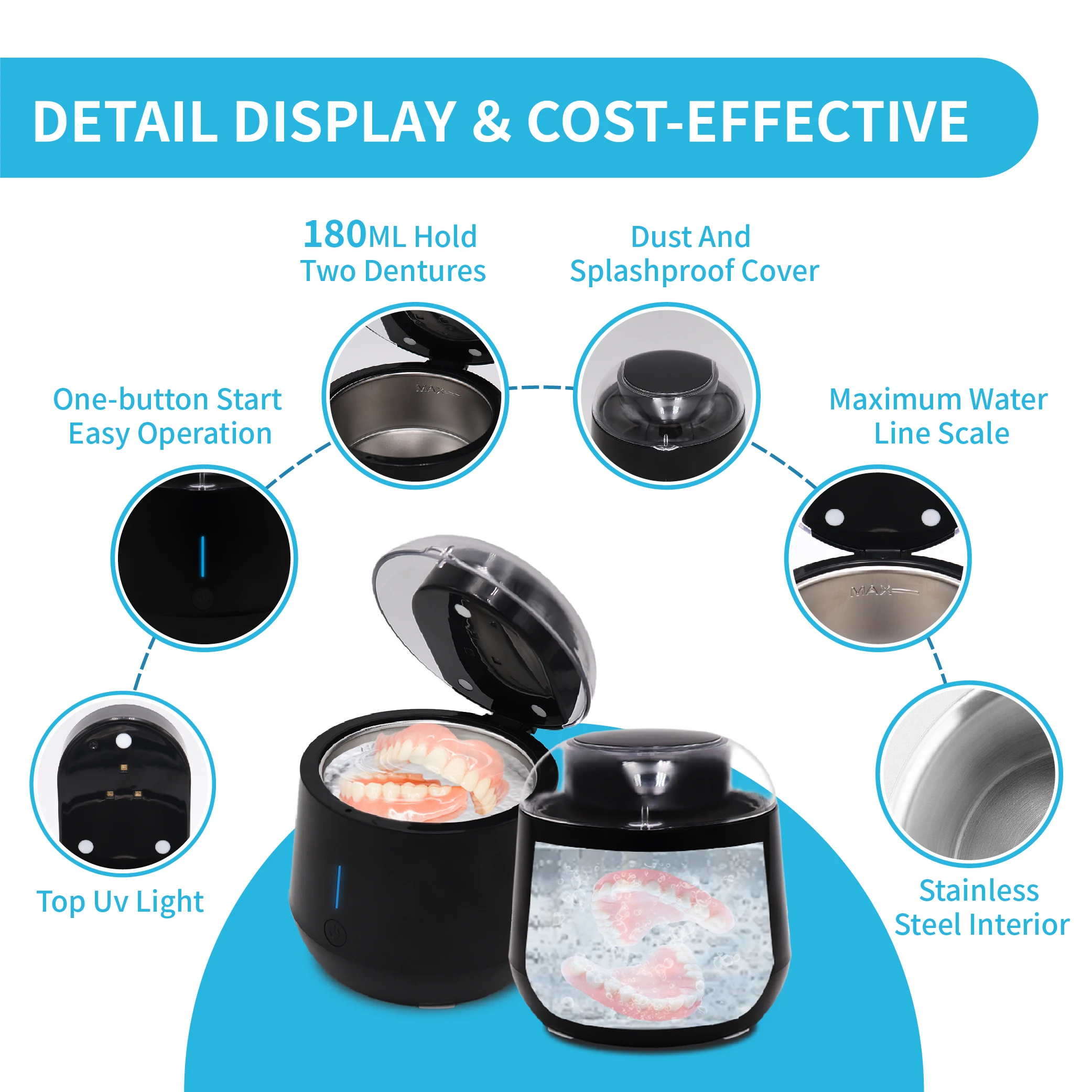 Ultrasonic UV Cleaning Jewlery Watch Dental False Teeth Aligner Retainer Mouth Guard Ultrasonic UV Cleaner for Dentures