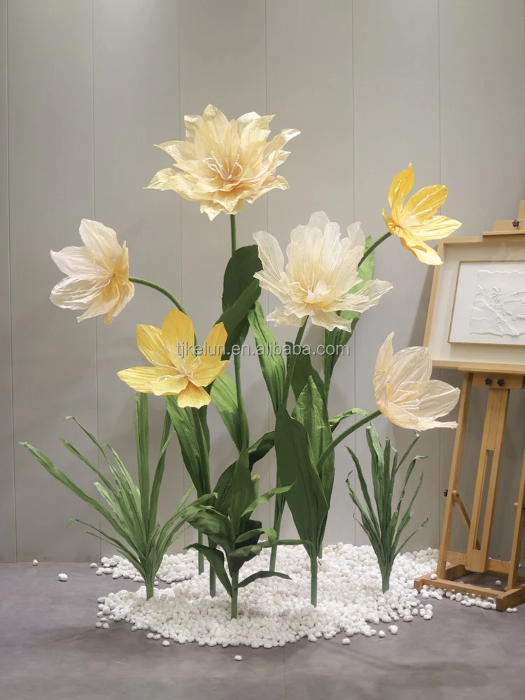 A-GF03 Giant Standing Silk Organza Flowers Big High Quality Rose Peony Poppy Flower Backdrop For Wedding Event Party Decoration