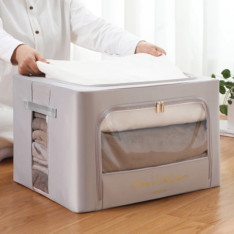 Fashion Transparent Visible Golden Silk Screen Clothes Folding Satin Fabric Storage Box home storage & organization blanket bag