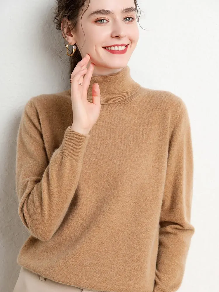 Winter turtleneck pullover loose plus size wool knitted long sleeve solid color bottoming shirt women wholesale cashmere sweater
