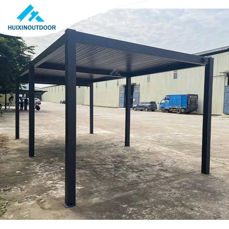 Solar Parking Gazebo Side Panel Sunroof Outdoor Garden Metal Aluminium Louver Pergola Aluminum Waterproof Pergola Louvered Roof