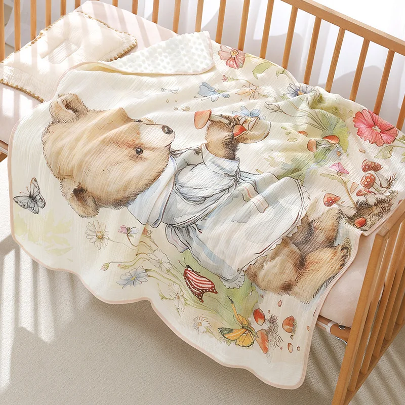 Animal bunny blue winter soft customized personalized design size gift thick blanket 100*110 gauze minky dot baby blanket