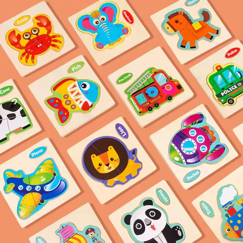 Colorful Wooden Children Jigsaw Puzzle Cartoon Animal Shapes Intelligence Educational Learning Toy For kids Boys and Girls