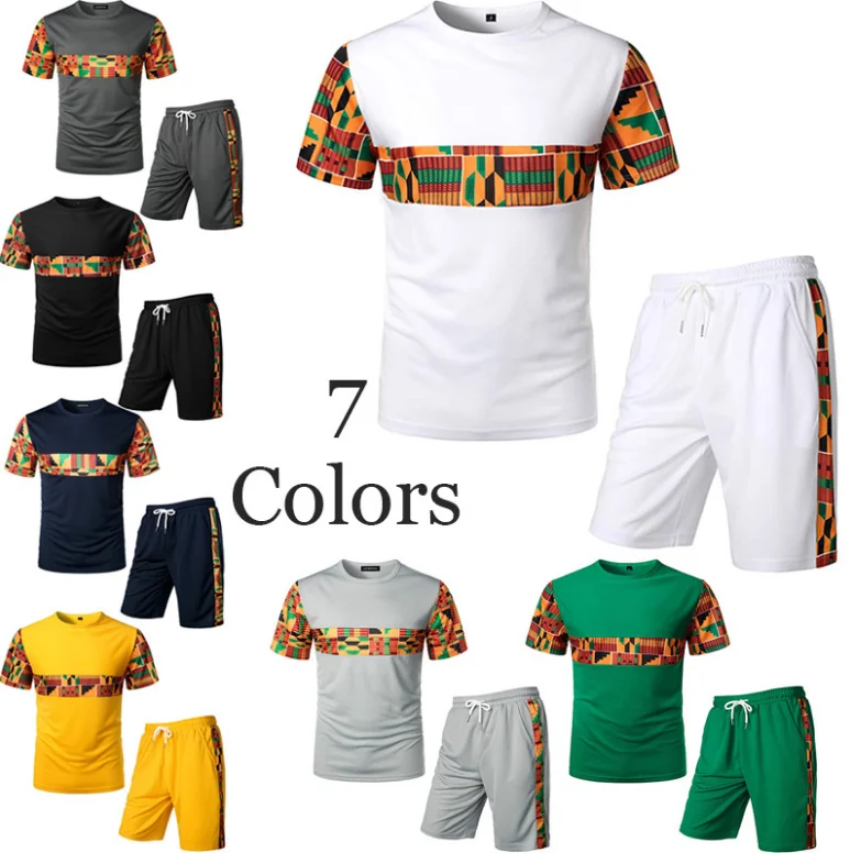 Wholesale New Trendy Summer Polyester African Indian Ethnic Wear Clothing Mens 2PCS Short Casual Suit