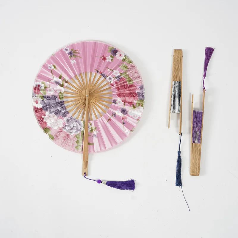 2022 Top Quality Japanese Style Cute Custom Foldable Hand Fan Round Han Fan For Dance