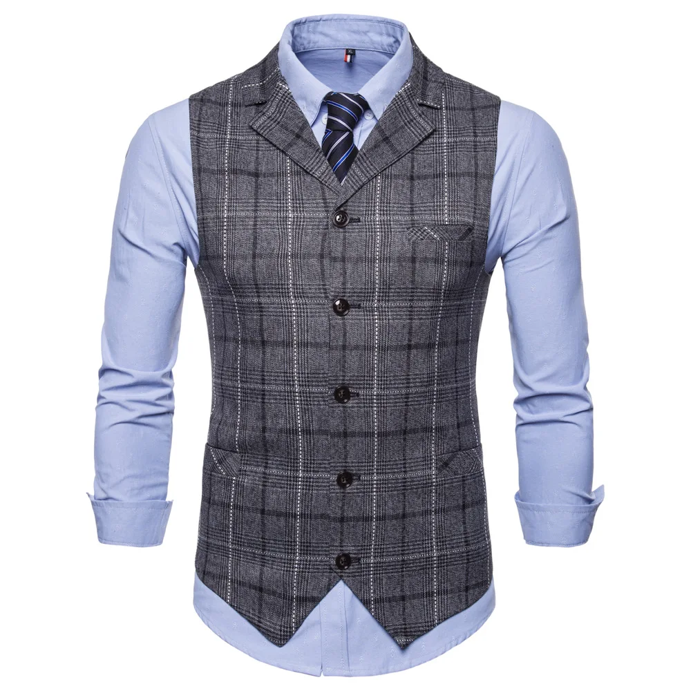 
Waistcoat Vests Full Size Vests for Suit Quality Vest Slim Fiber Structure Reorganization Men Breathable Plaid Pattern Regular 