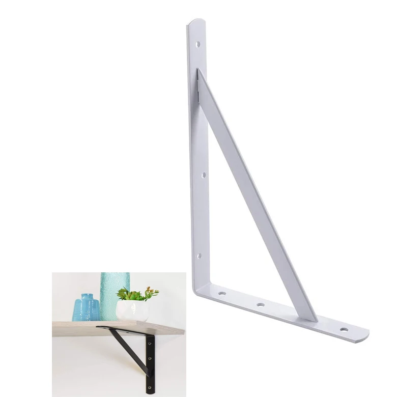 Flat White Powder Coated Finish Metal Bracket Shelf White Industrial Angle Shelf Brackets