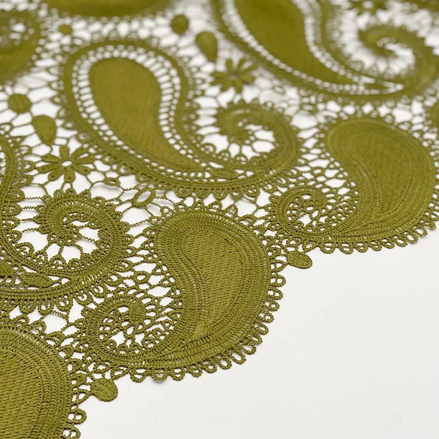 Popular bandanna Paisley cashew green milkly 100% poly yarn water soluble flower lace dress fabric