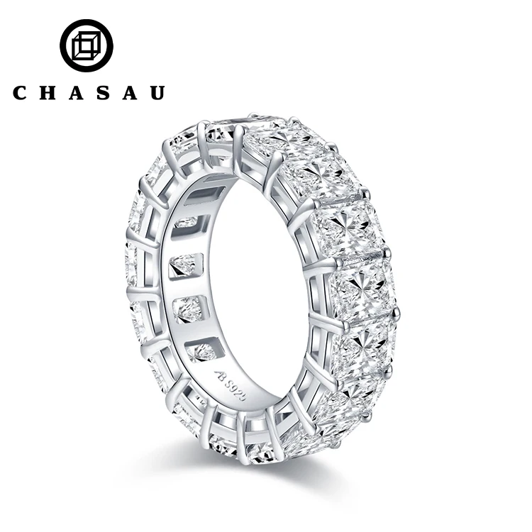 Best Selling Trendy 925 sterling silver ring 0.5CT Cubic Zirconia radiant cut eternity wedding Tennis Rings For Women