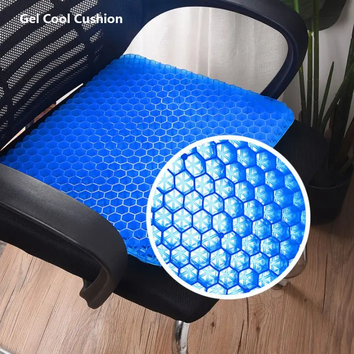 Cool gel seat cushion double thick honeycomb structure breathable washable pressure pain relief for home,office and car