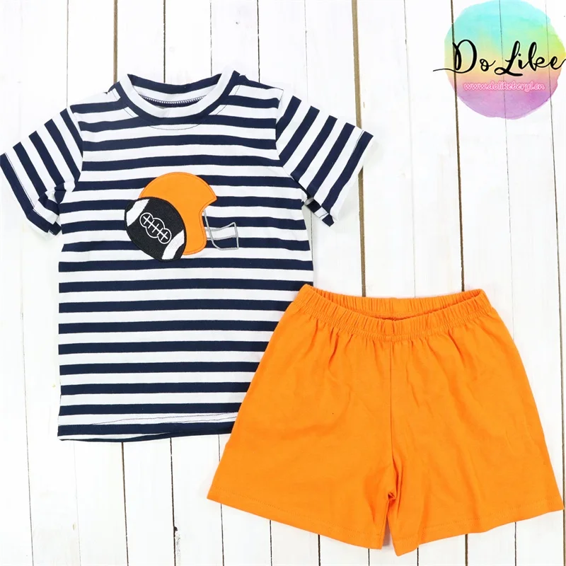 2024 New updated baby clothing outfits short sleeve orange baseball pattern sets competitive price little girls clothes