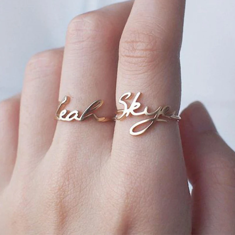 Dropshipping Custom name plate ring personalized titanium stainless steel name ring 14k gold plated for women