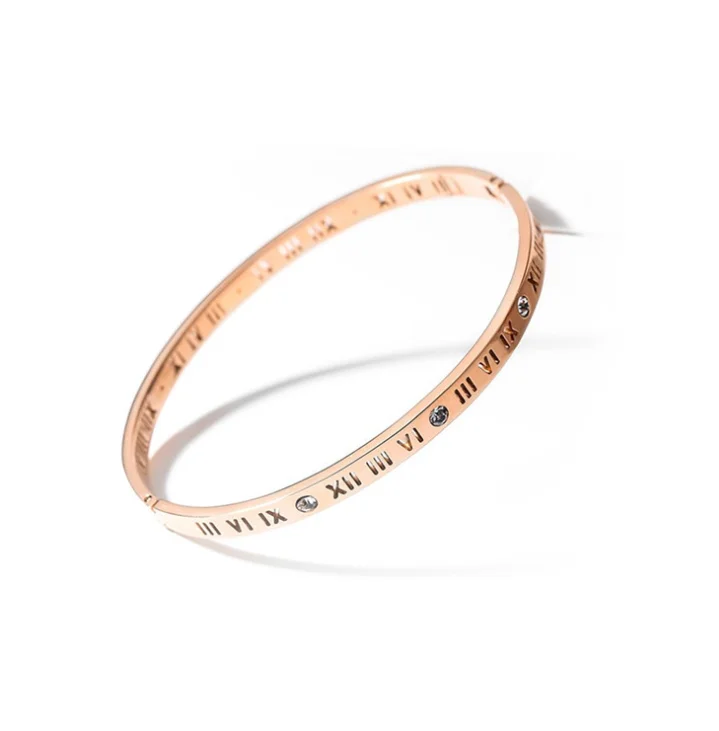 Hot sale fashion multi color rose gold plated stainless steel Rome digital women bangles