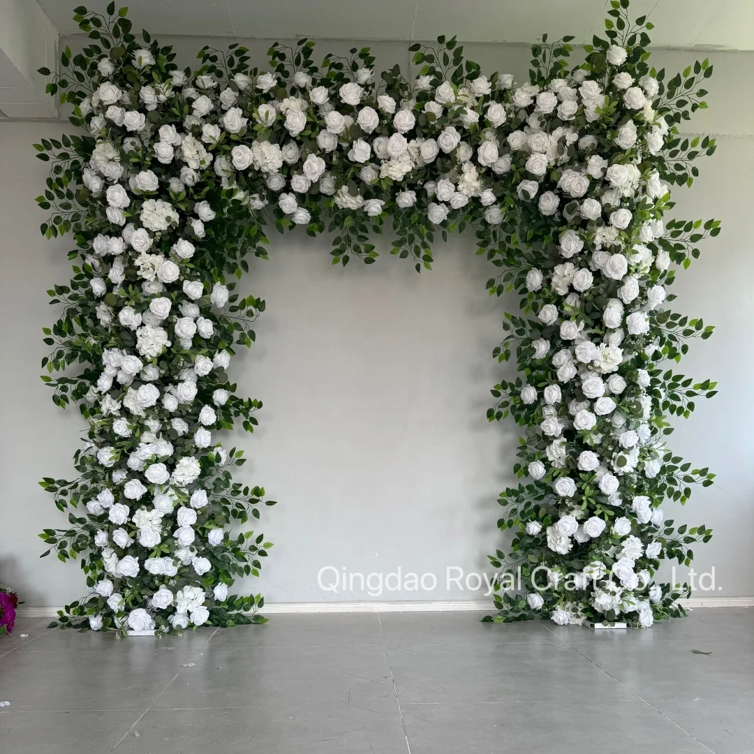 Giant Romantic Heart Shaped Arch With Flowers Backdrop Red White Roses Flowers For Wedding Decoration