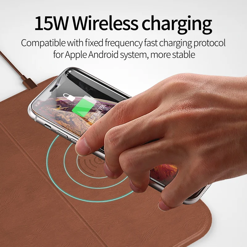 Customize Pu leather 5W 7.5w 15w Fast Qi wireless charging mouse pad Foldable Wireless Charger mouse pad Stand