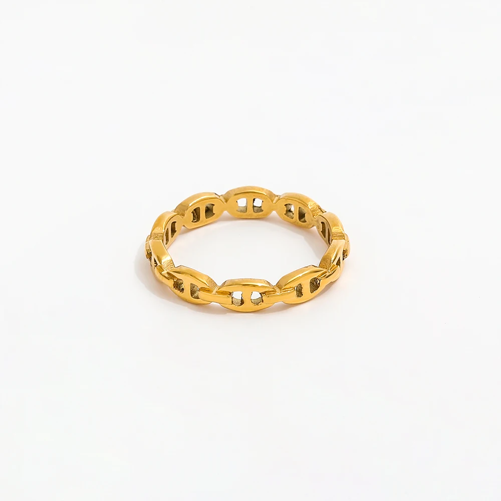 High End 18K Plain Gold Chain Hollow Rings Stainless Steel Trendy Simple Gold Plated Jewelry