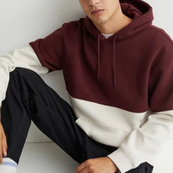 Factory Manufacture 100% cotton color-blocked plain hoodies men fleece sweatshirts street wear hoodies