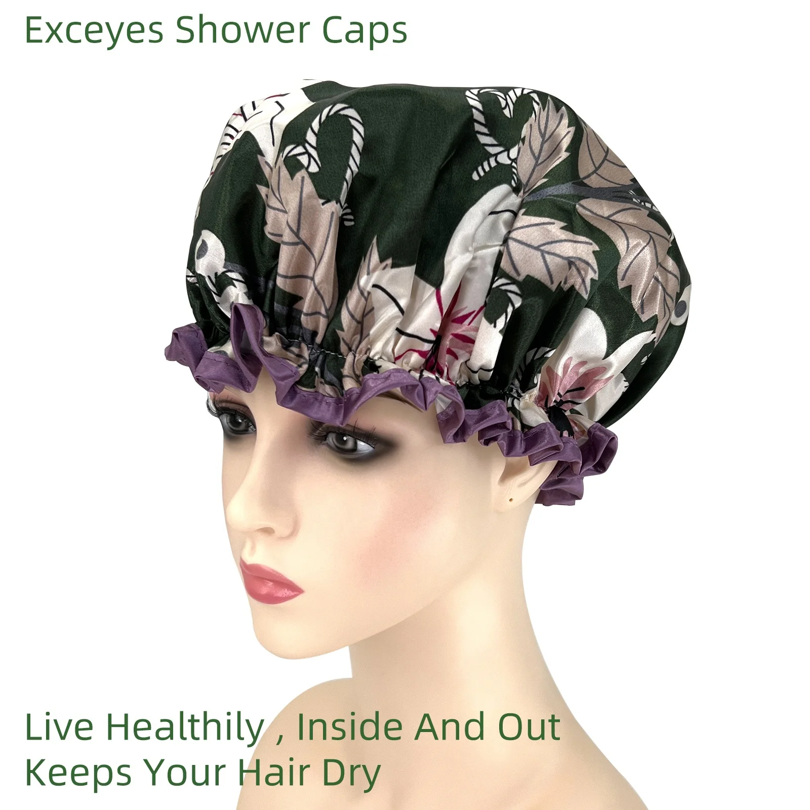 Custom Designer Double Waterproof Layers Elastic Reusable Bathing Hair Ladies Spa Shower Caps for Women