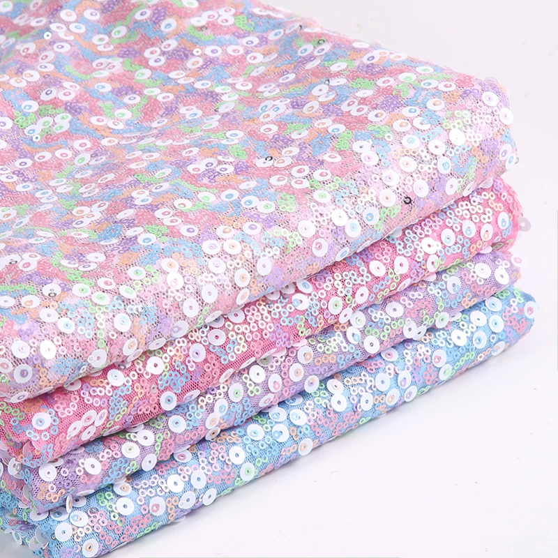 Wholesale Colorful Sequin Fabric Double Layer 3mm+9mm Mesh Mix Sequin Fabric