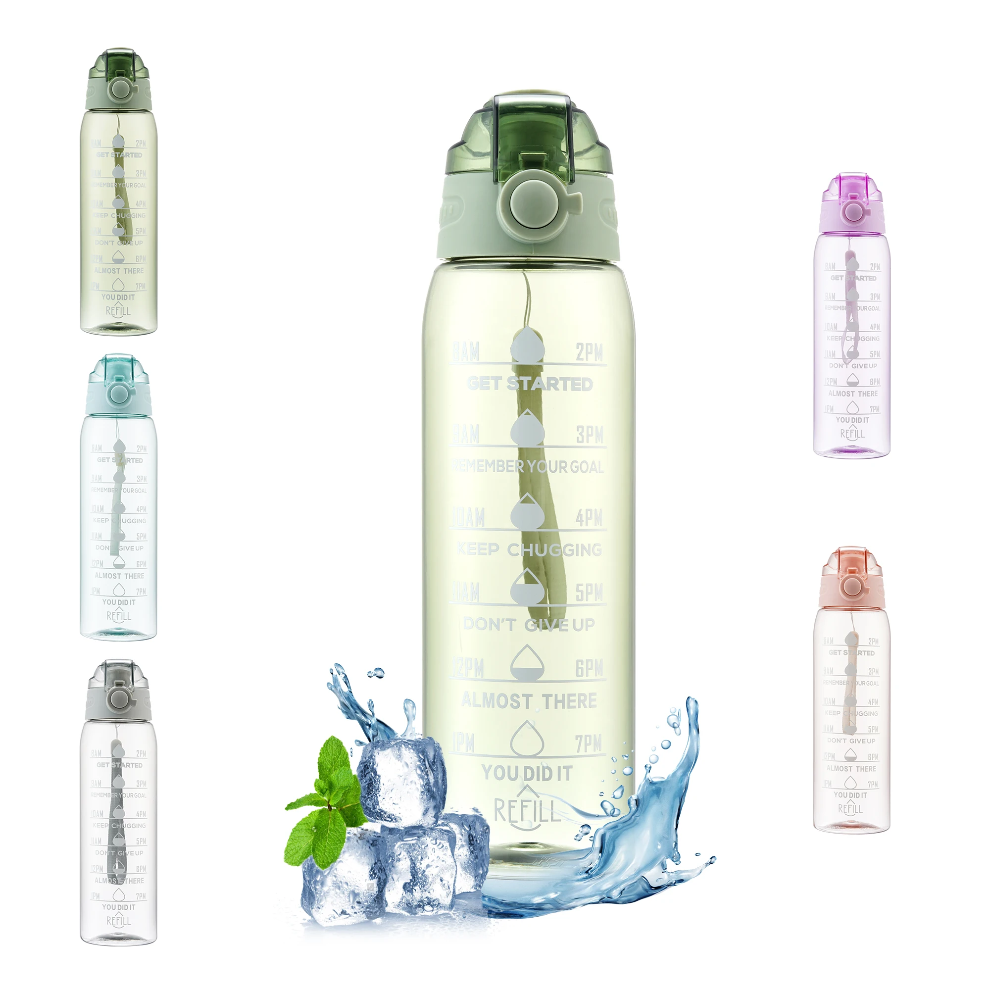 Hot Sale Travel Water Bottle With Silicone Nozzle and Straw Press The Bounce Lid 1000 ml Water Bottle With Accessaries