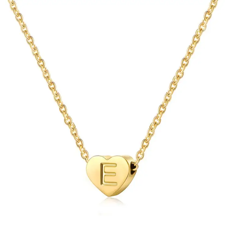 Stainless Steel pendant Gold Chain Initial Charms Metal Heart A To Z Letters Necklace For Women Name Jewelry