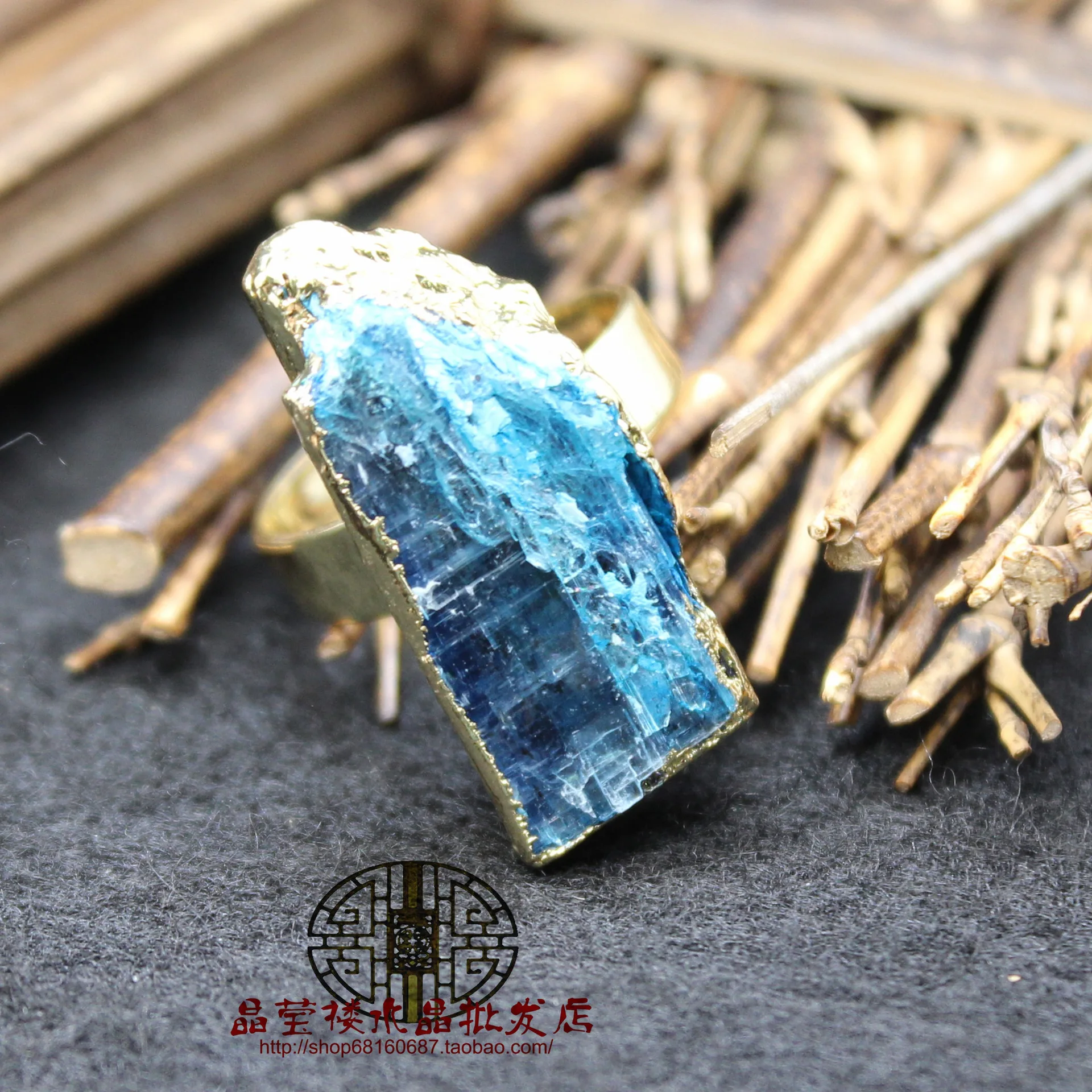Irregular Bud Cluster Druzy Adjustable Opening Rings Blue Natural Stone Rectangular Ring