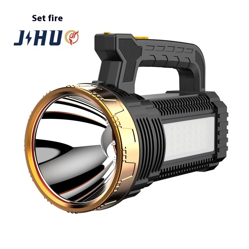 Large Outdoor Emergency LED Searchlight LCD Digital Display Strong Flood Satchel Light Solar Powered Aluminum Alloy Flashlight