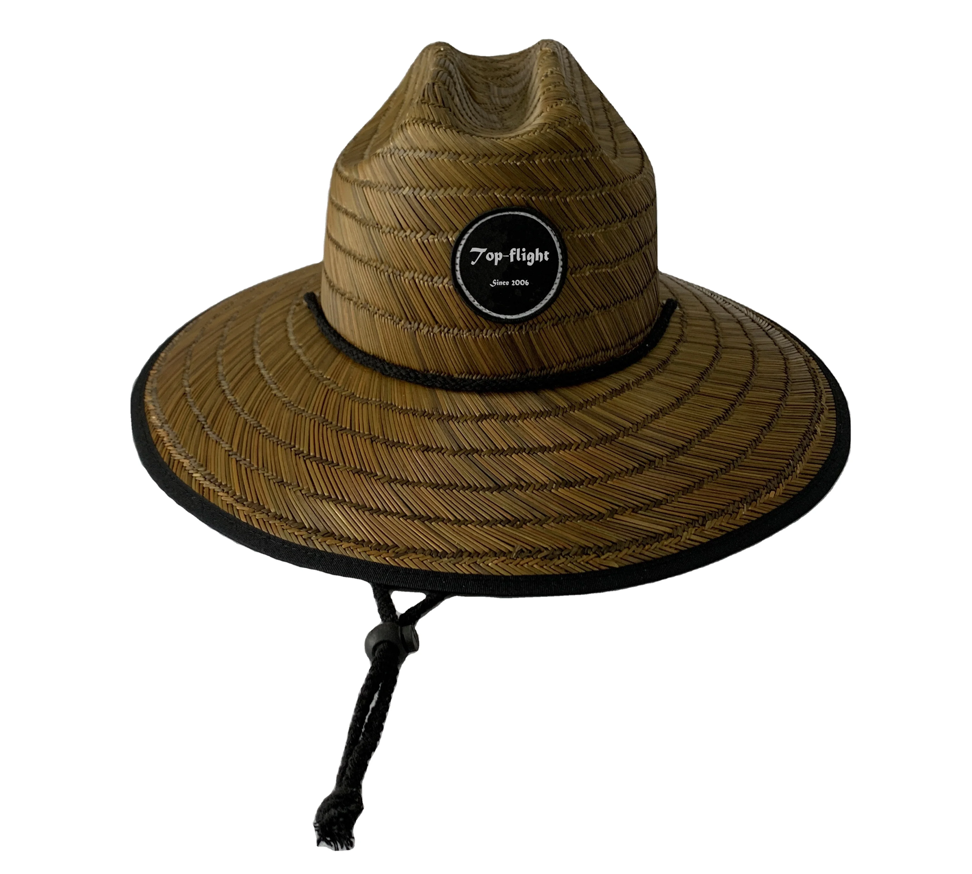Classic Summer Custom Logo Woven Patch Logo Natural Large Wide Brim Sun Bucket Hat Cowboy Men Farmer Sun Paper Straw Fishing Hat