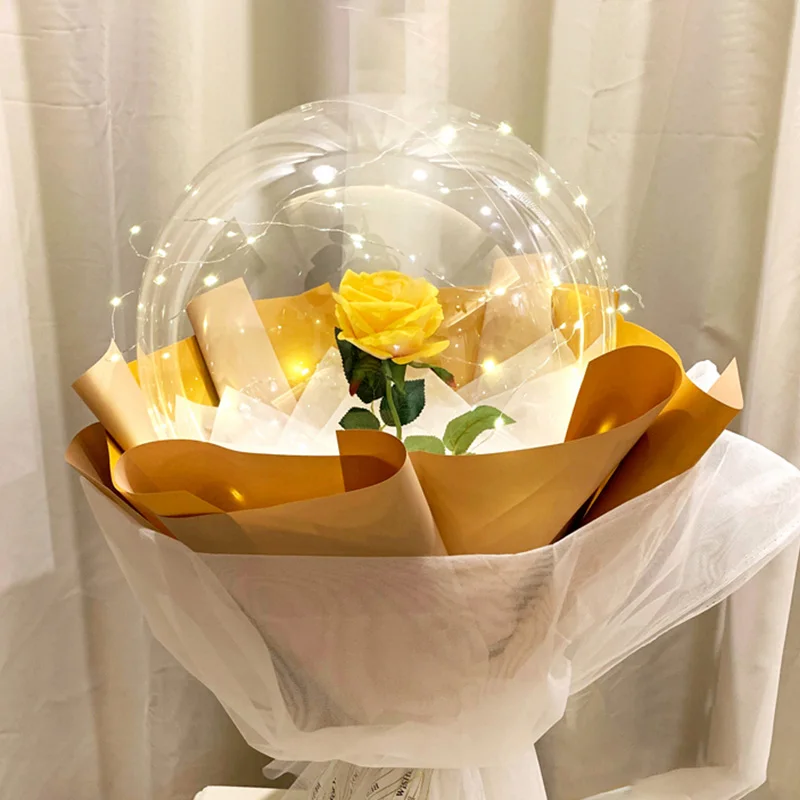 Romantic New Valentines Christmas Birthday Party Transparent Ballon Led Light Luminous Balloon Rose Flower Bouquet/