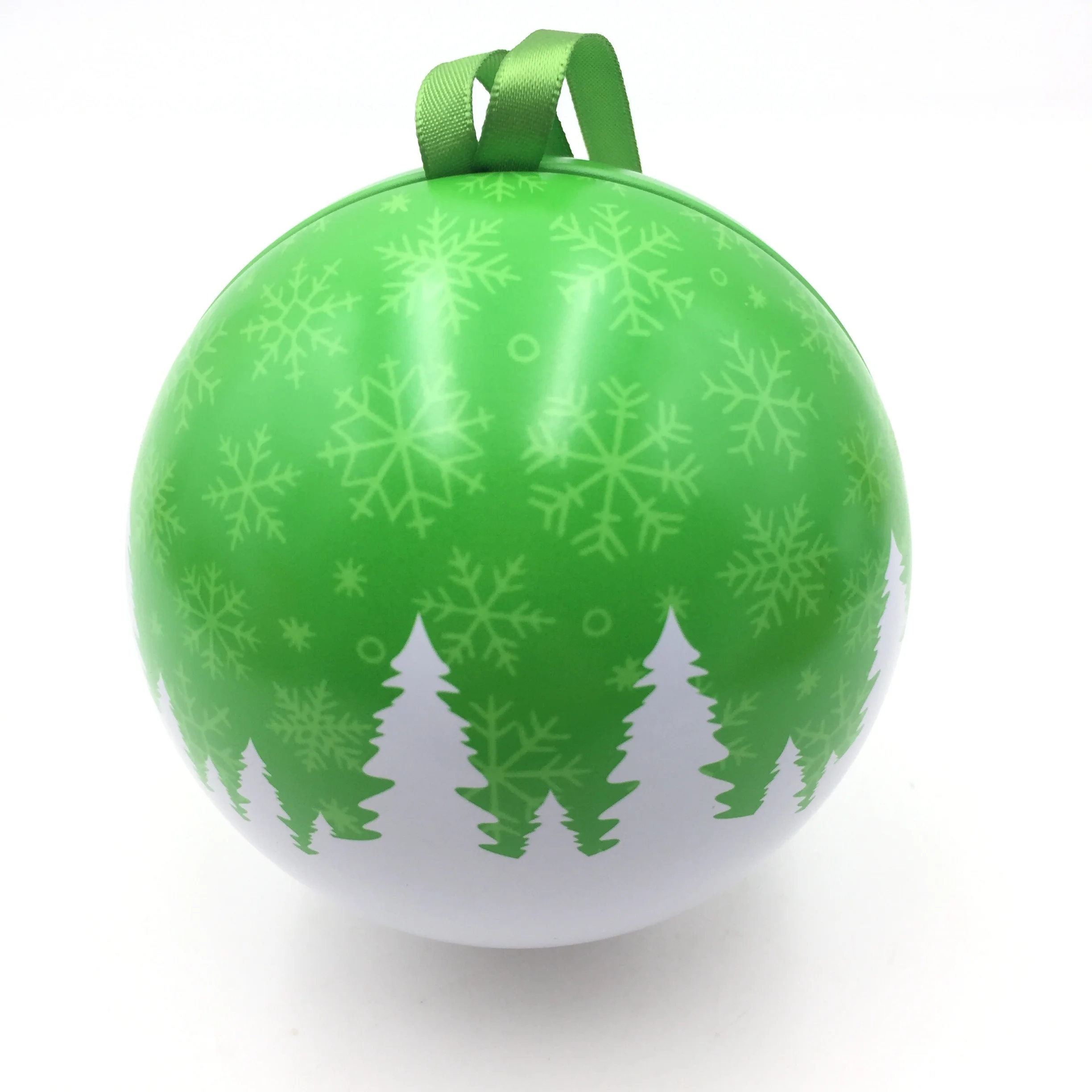 Round metal tin ball with hanging string gift packaging tin bauble box for Christmas
