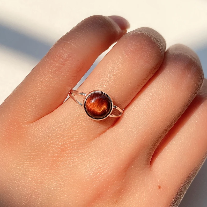 10mm Healing Natural Stone Crystal Rings Round Open Adjustable Amethysts Lapis Pink Quartz Women Ring Party Wedding Jewelry