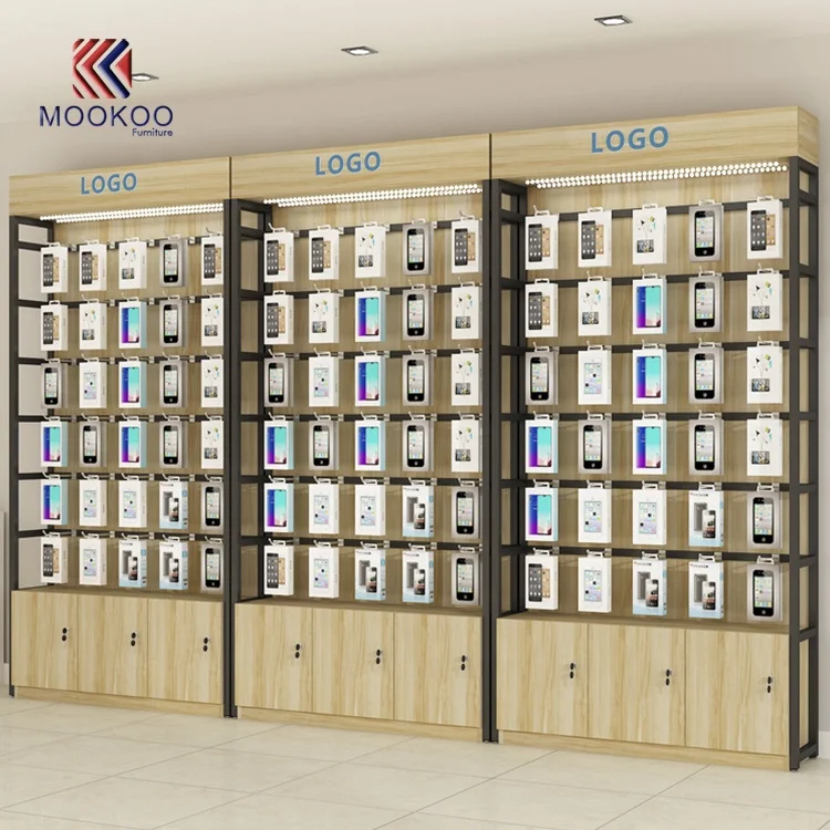 Retail Wooden And Metal Mobile Phone Accessories  Stand Kiosk Cabinet Design Showcase