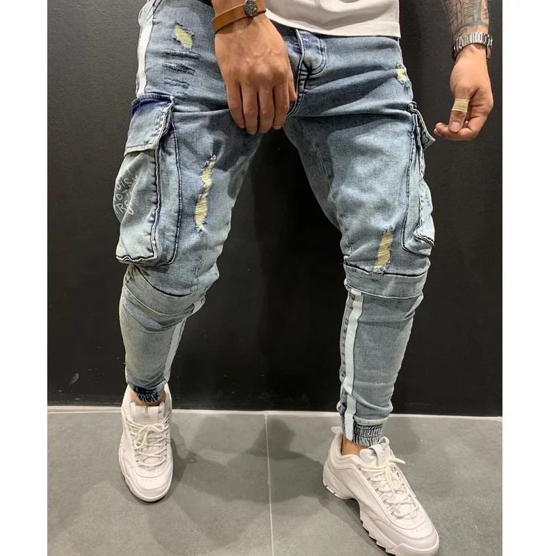 
New Style Blue Stylish Denim Scratch Jogger Pants Jeans Men 
