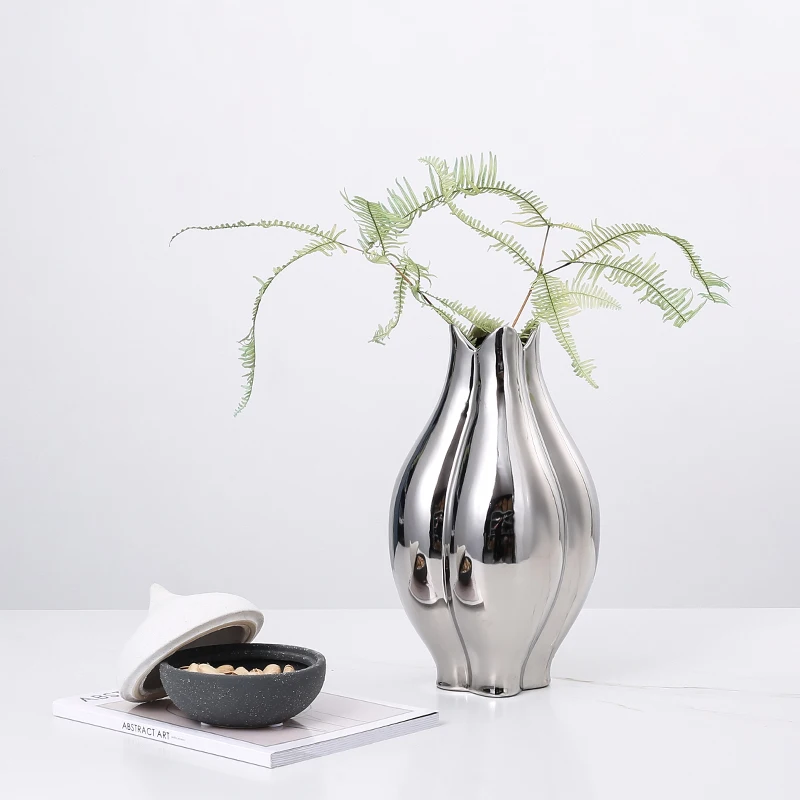 FLOLENCO Hollow Geometric Decorative Flower Vase for Interior Desktop Living Room Home Decor Ceramic Vase