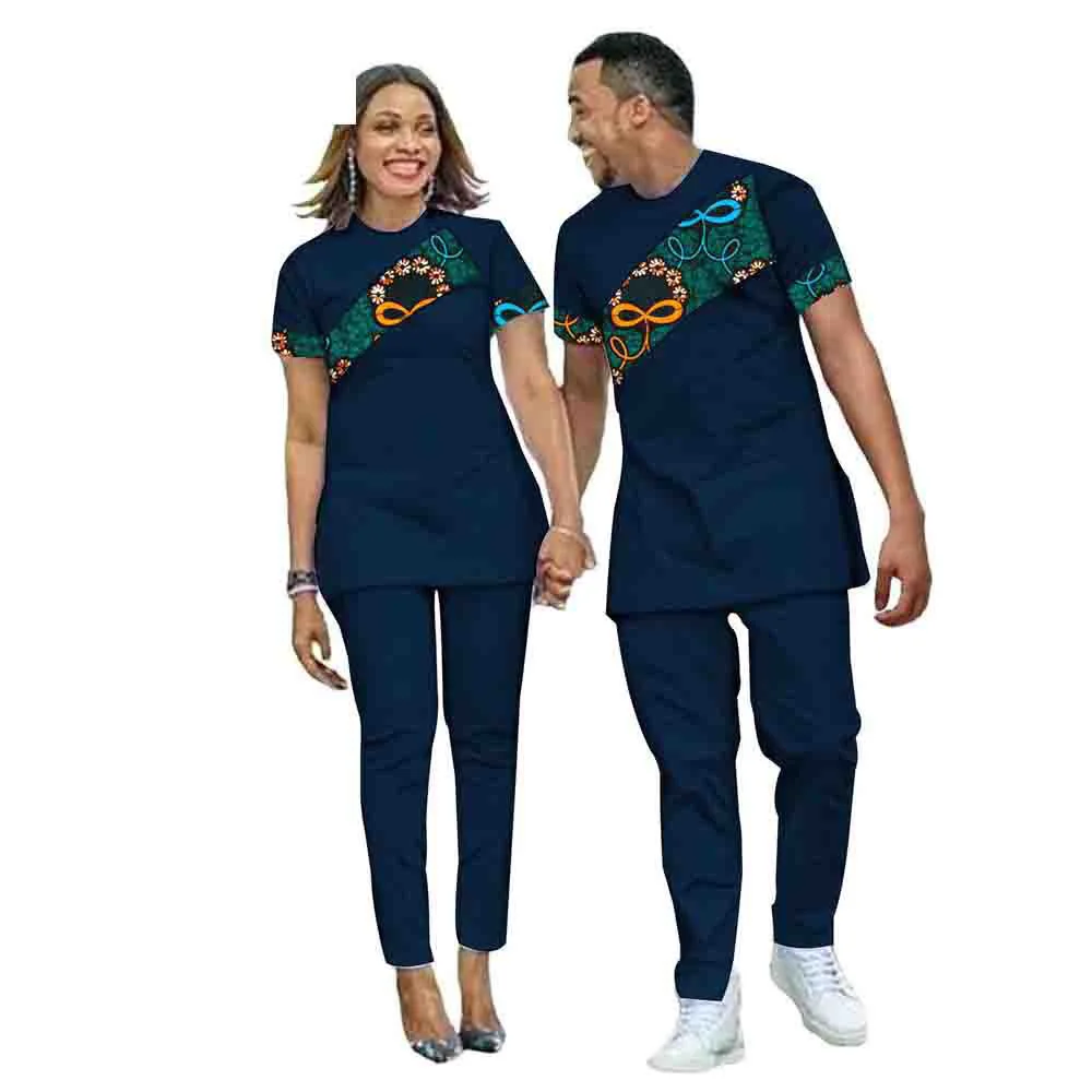 10 colors 2 piece set with short sleeve traditional African styles dress for mens and womens couples shirts and pants suits