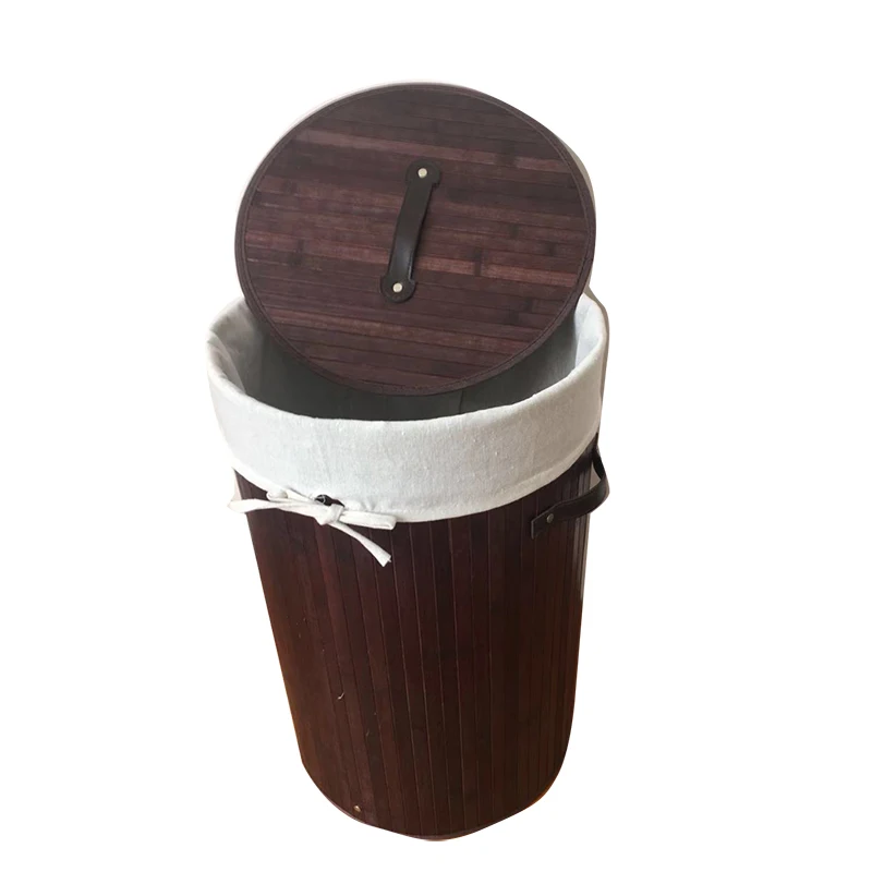 Wholesale Folding Bamboo Laundry Baskets With Lining Lid Handle Storage Dirty Clothes