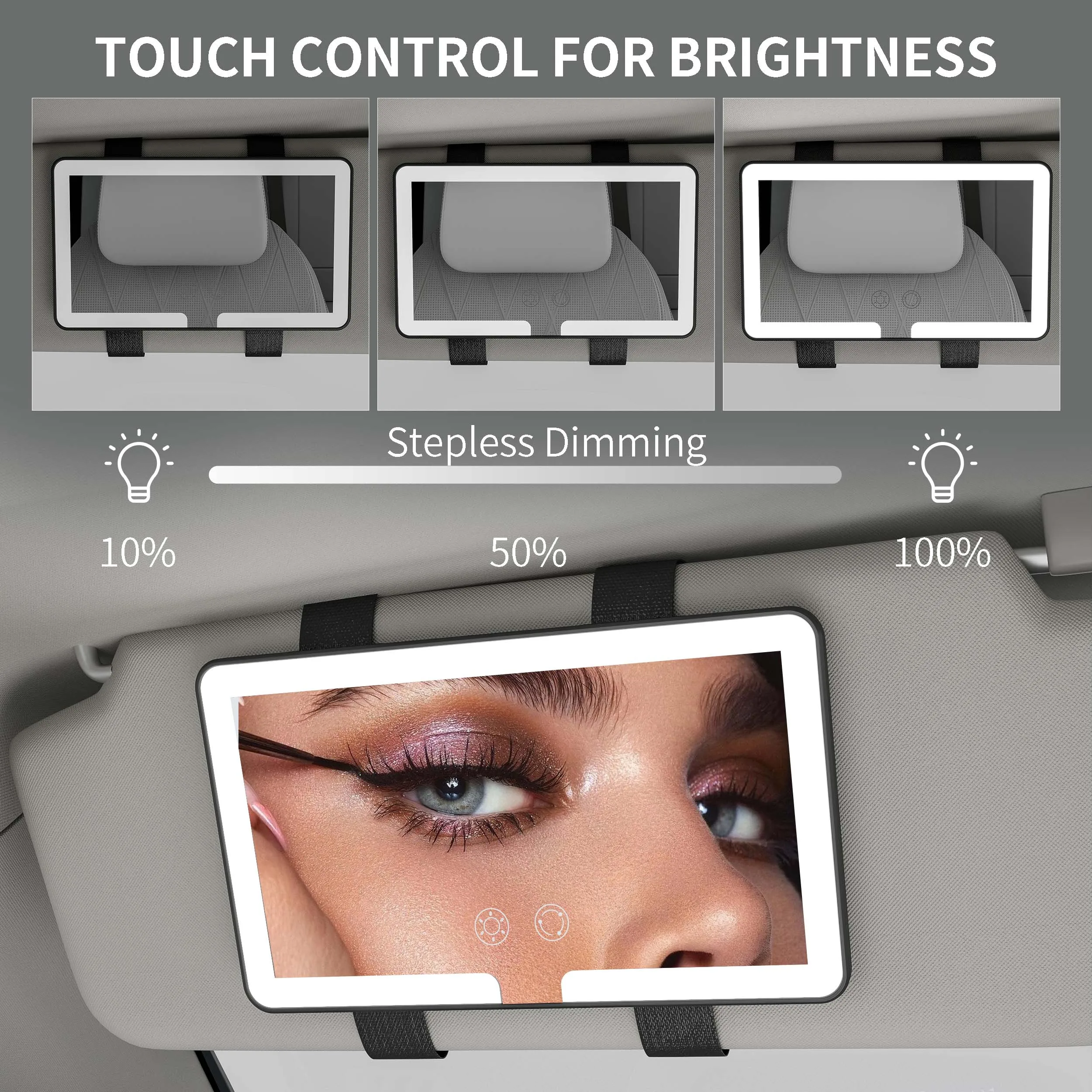 Portable Make Up Side Travel Rechargeable Cosmetic Travel Makeup Car Sun Vanity Visor Mirror With Led Lights