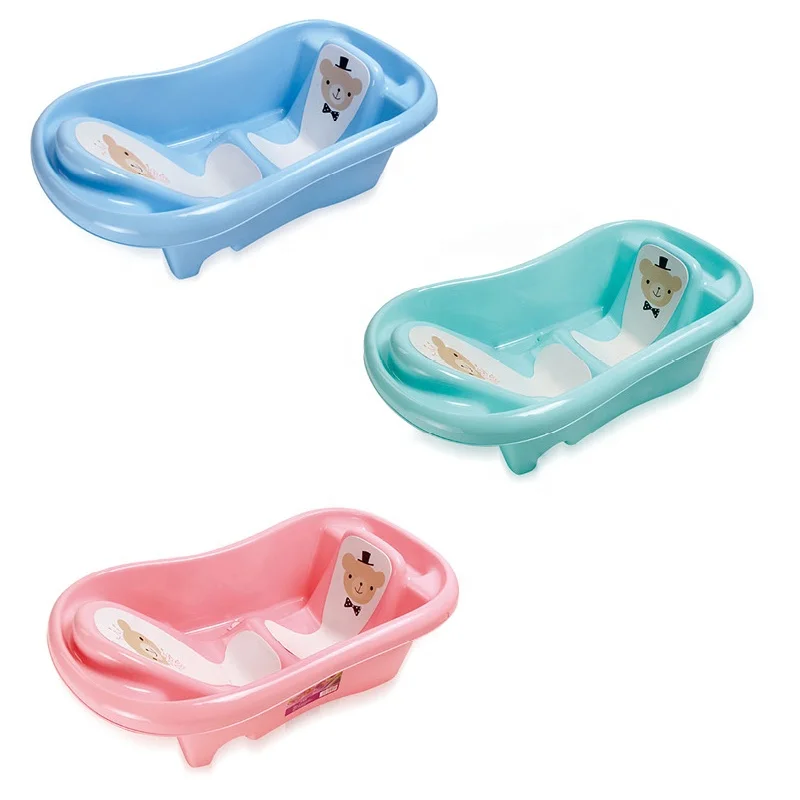 3 colors plastic baby bathtub with lying board