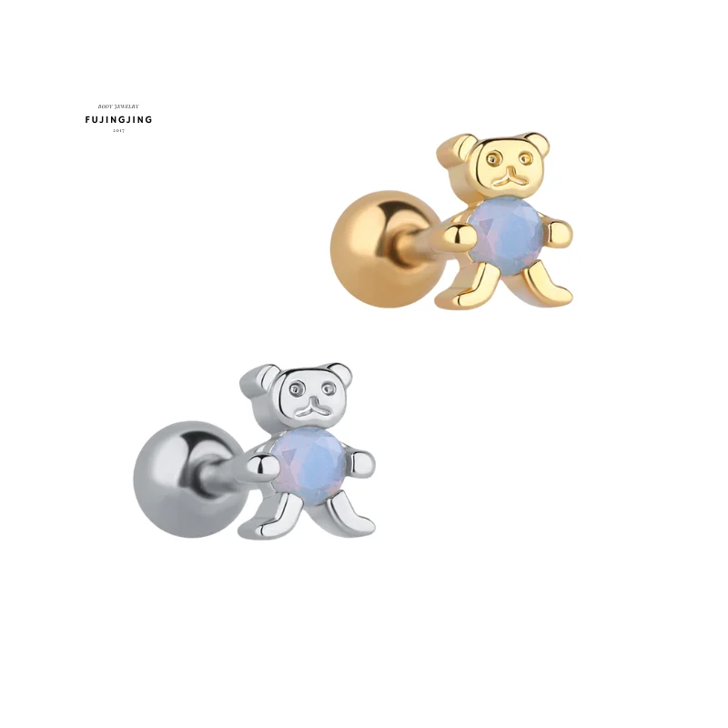 Stainless Steel Cute Baby Bear Earrings Zircon Small Stud Earrings for Women Trendy Chic Fashion Jewelry