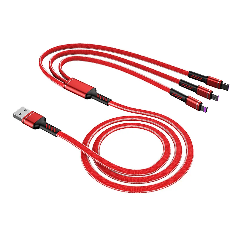 Прямая продажа с фабрики Универсальный USB-кабель 3 в 1 5 А для быстрой зарядки, Плетеный автомобильный удобный кабель для быстрой зарядки и передачи данных
