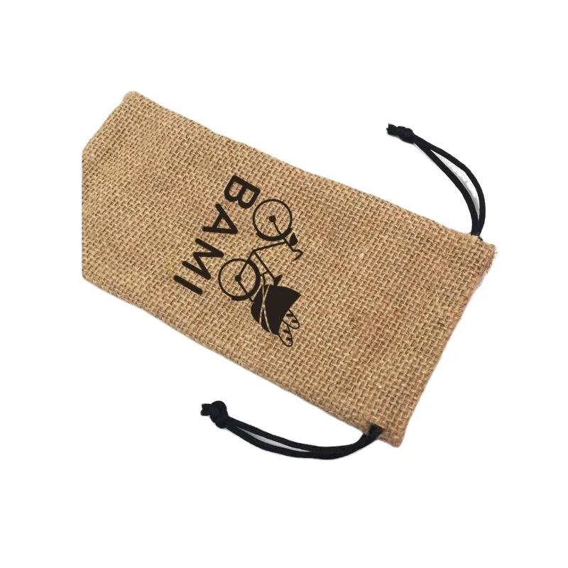 Recyclable Burlap Pouch with Sewing Label, Small Jute Pouch Drawstring