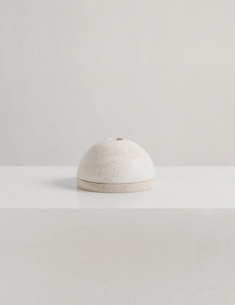 stonekocc Fragrant Insert Handmade Natural Marble Round Incense Burner Holder Beige Travertine Stone for Room / Kitchen / Coffee